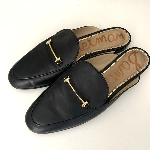 Sam Edelman Laurna Mule Flat Slip On Loafer Round Toe Black Leather 7.5 - Picture 4 of 7